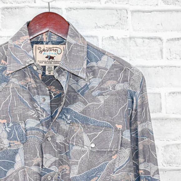 Western Aloha Men's Cowboy Snap button shirt Grey Print size XS - Picture 5 of 8